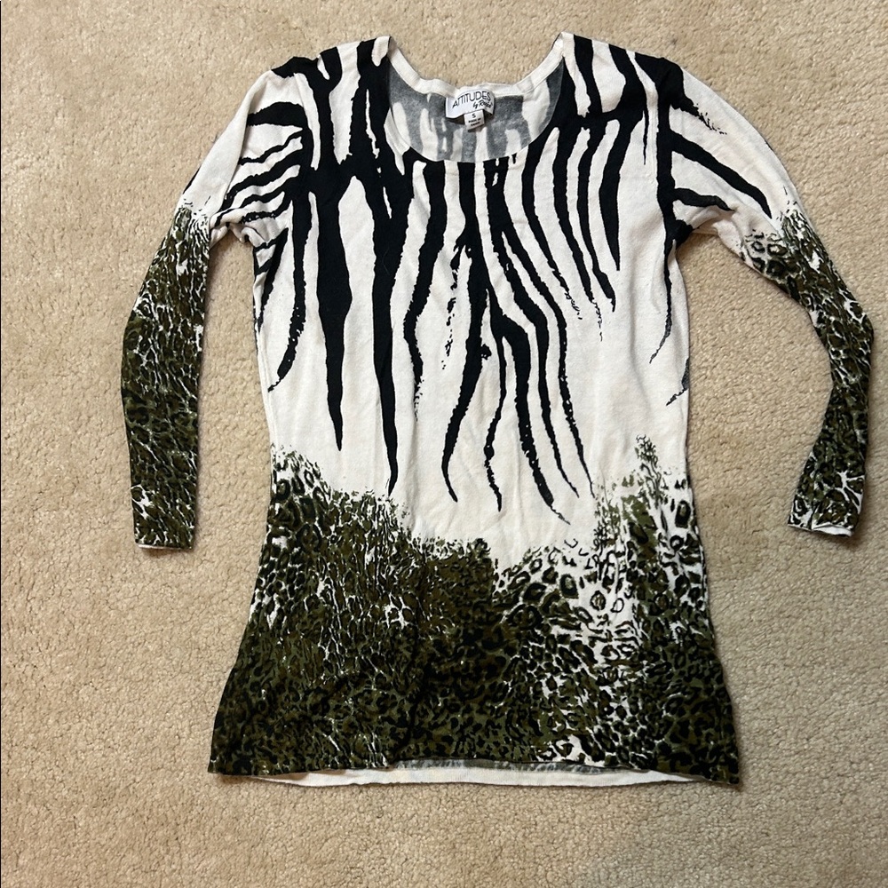 Attitudes by Renee Black and White Zebra Print Top